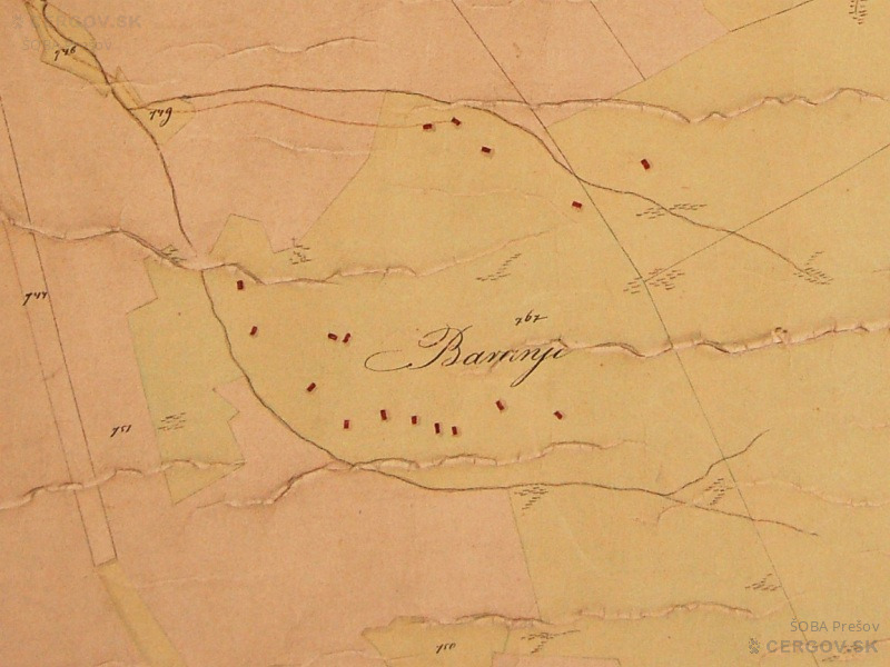 Mapa obce Baranie z roku 1865