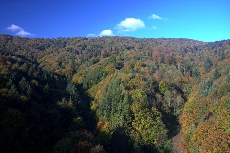 Nad Bačovou, dole cesta do sedla Čergov