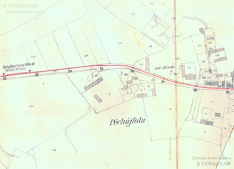 Lesná železnica Sabinov - Majdan. Vyhýbacia koľaj v Pečovskej Novej Vsi.
