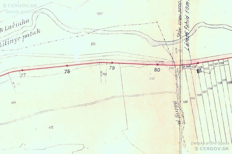Lesná železnica Sabinov - Majdan. Vtok potoka Ratvaj (Jakoviansky potok) do Ľutinky.