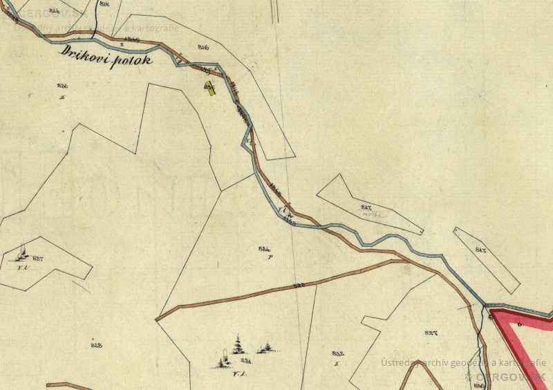 Katastrálna mapa Olejníkov. Sign. Ša 222, č. mapy 21. Usadlosť Jozefa Borža (835).