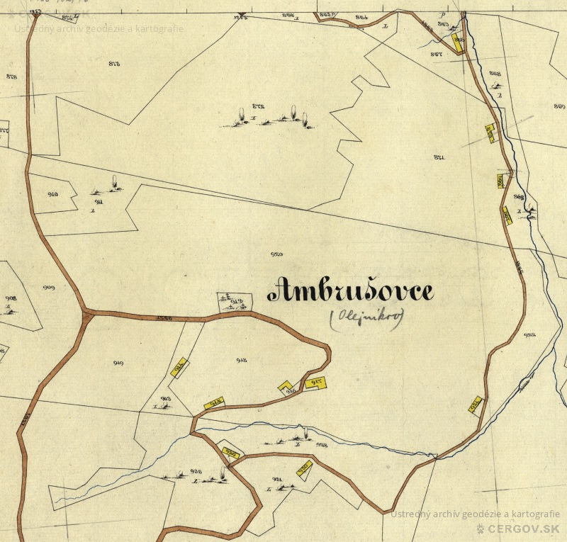 Katastrálna mapa Olejníkov, časť Ambrušovce. Sign. Ša 222, č. mapy 26. Horné Ambrušovce.